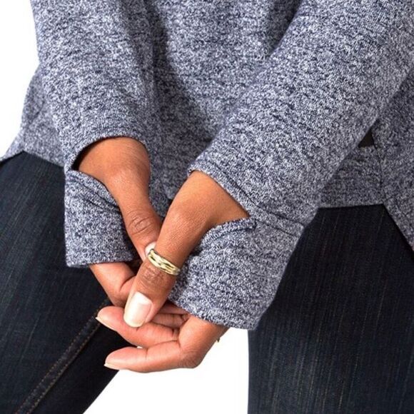 Betabrand Womens Bonfire Cowl Neck Navy Sweatshirt Size XL Kangaroo Pocket - Picture 13 of 14